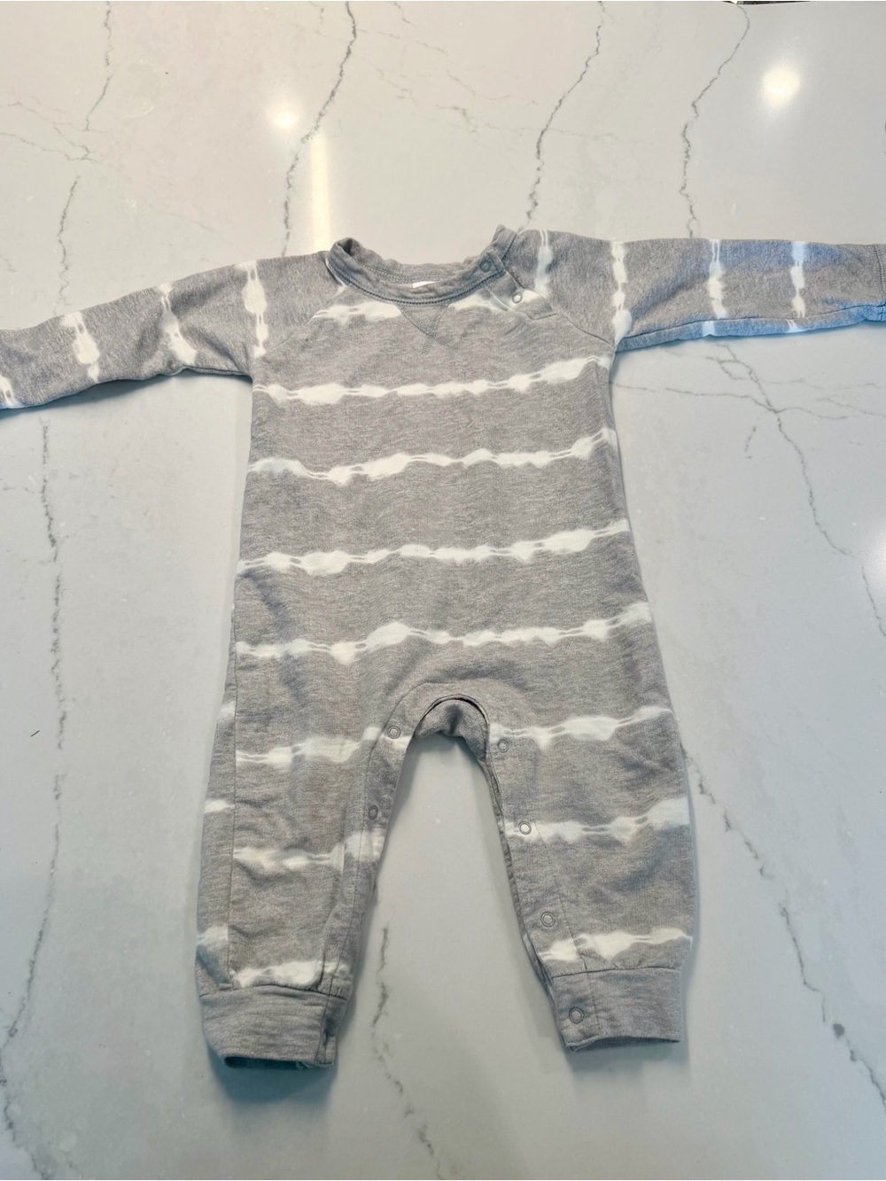 Gerber 12M Gray and White Striped Baby One-Piece Romper